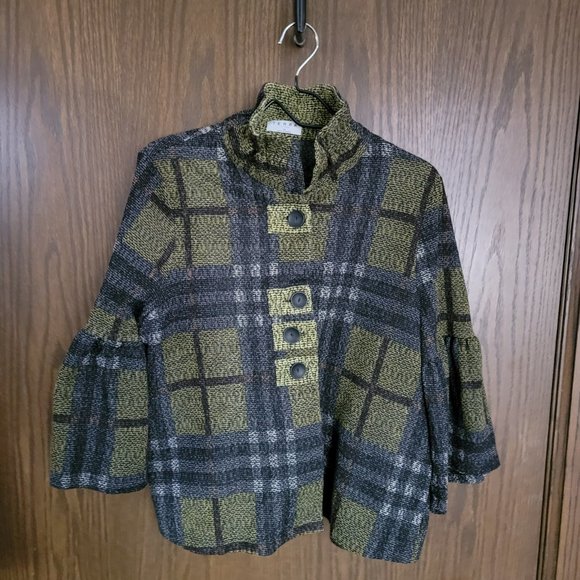 Terra SJ Apparel plaid 3/4 bell sleeves blazer Size Medium - Picture 3 of 13
